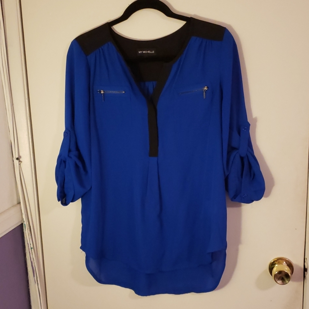Blue blouse with black detail